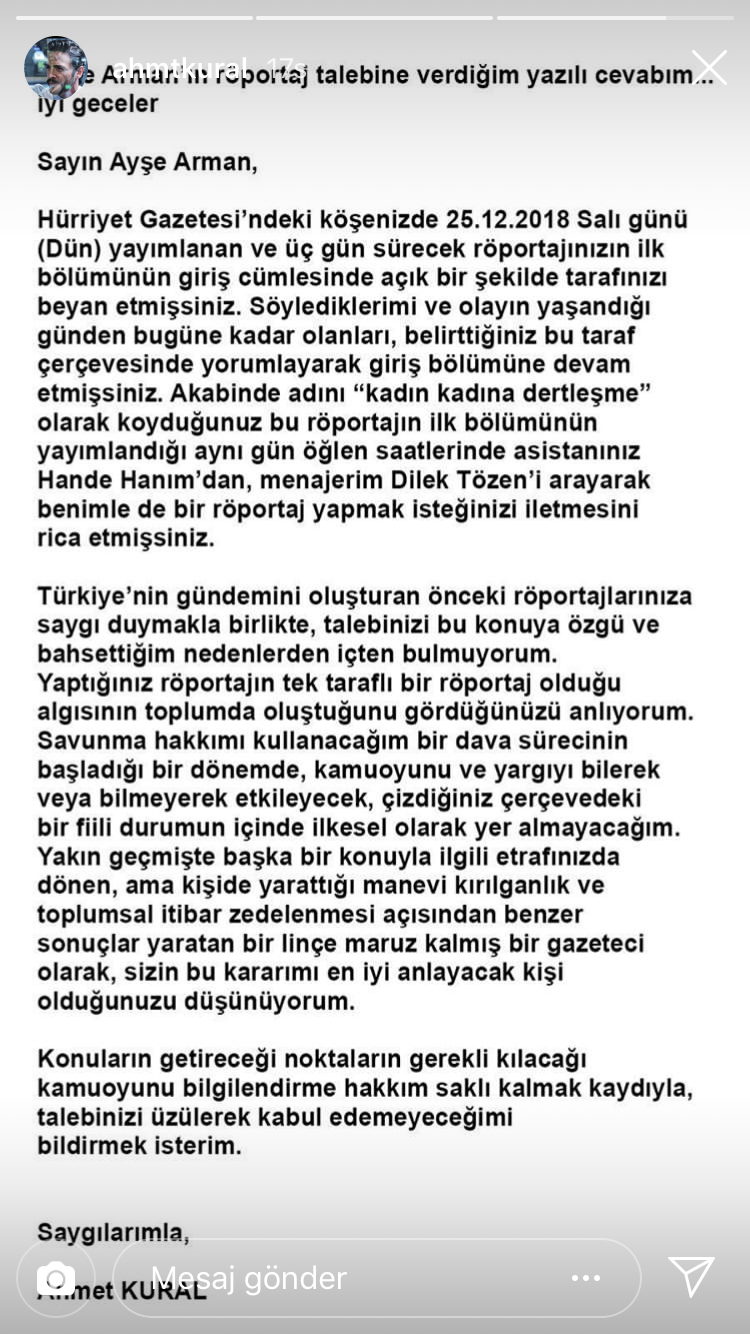 Ahmet Kural'dan Ayşe Arman'a cevap